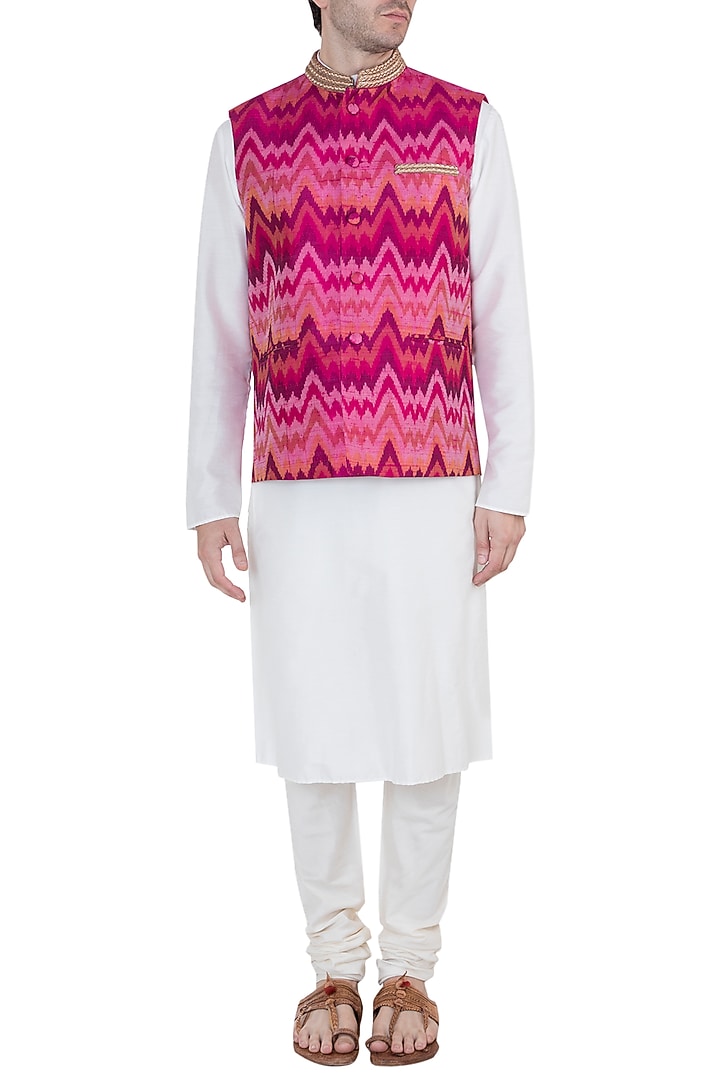 Pink Embroidery Nehru Jacket by Tisha Saksena Men at Pernia's Pop Up Shop