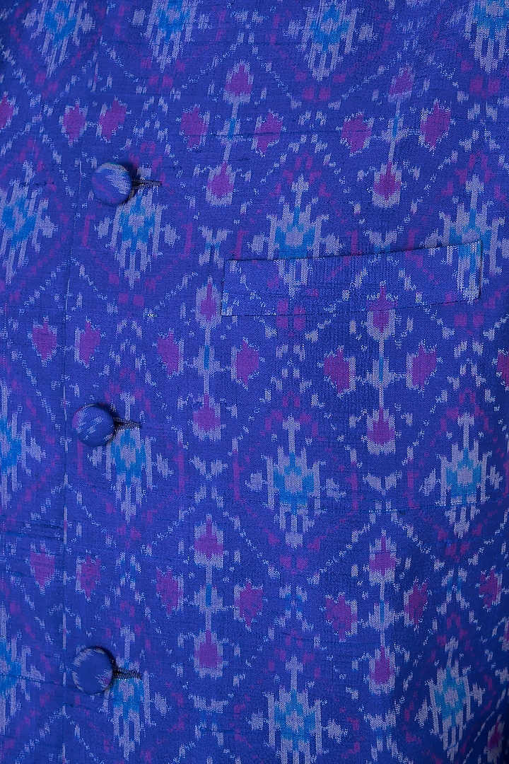 Blue Ikat Nehru Jacket by Tisha Saksena Men at Pernia's Pop Up Shop
