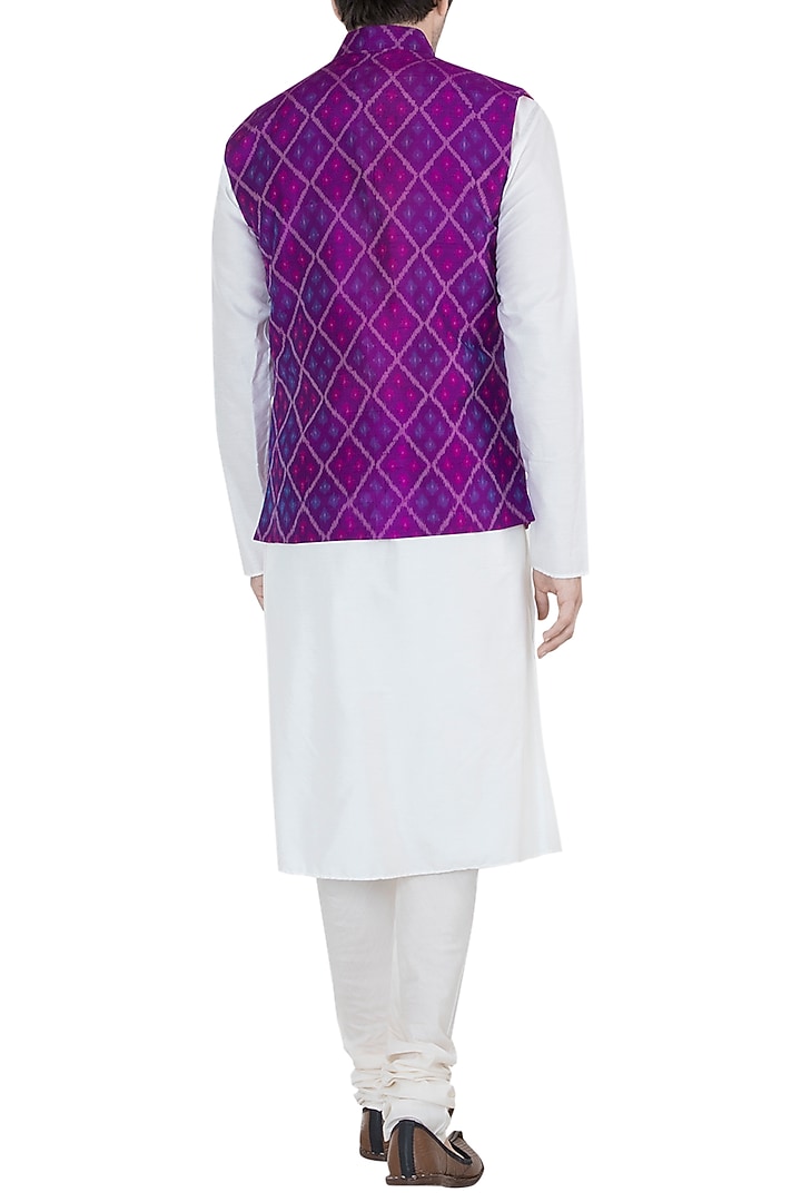Purple Ikat Nehru Jacket by Tisha Saksena Men at Pernia's Pop Up Shop