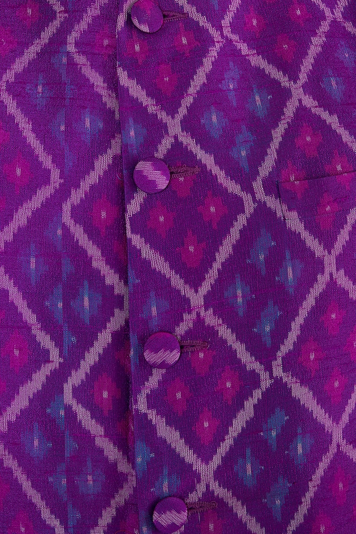 Purple Ikat Nehru Jacket by Tisha Saksena Men at Pernia's Pop Up Shop