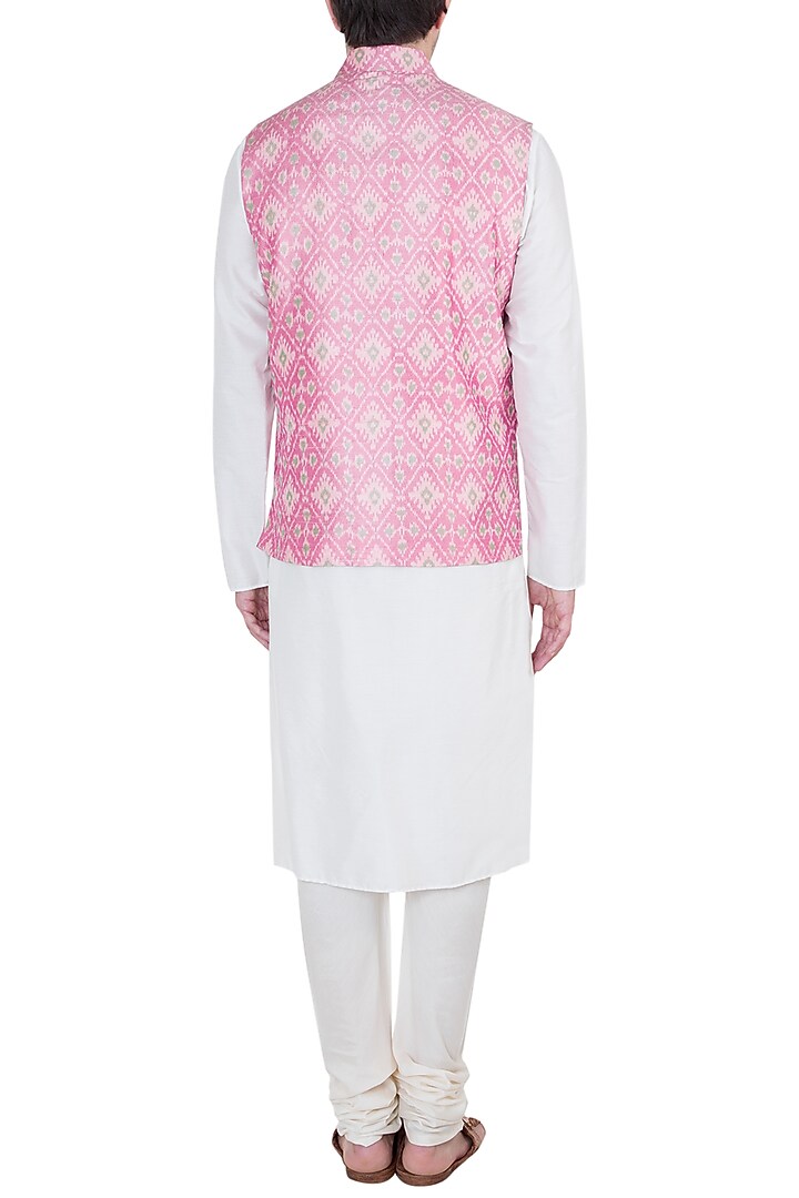 Pink Embroidered Ikat Nehru Jacket by Tisha Saksena Men at Pernia's Pop Up Shop