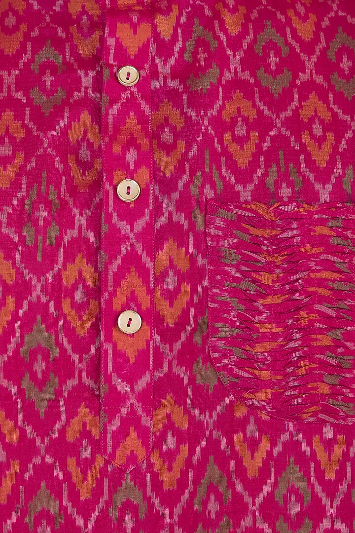 Pink Ikat Pintuck Kurta by Tisha Saksena Men at Pernia's Pop Up Shop
