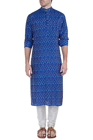 Blue Ikat Kurta by Tisha Saksena Men