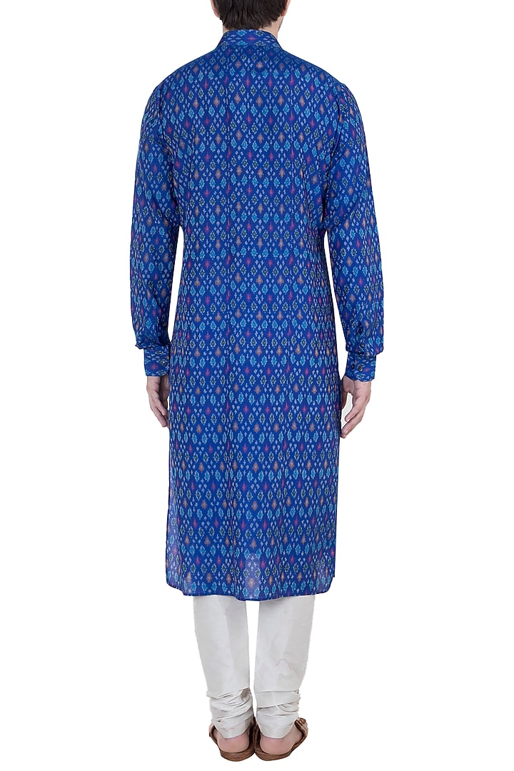 Blue Ikat Kurta by Tisha Saksena Men at Pernia's Pop Up Shop