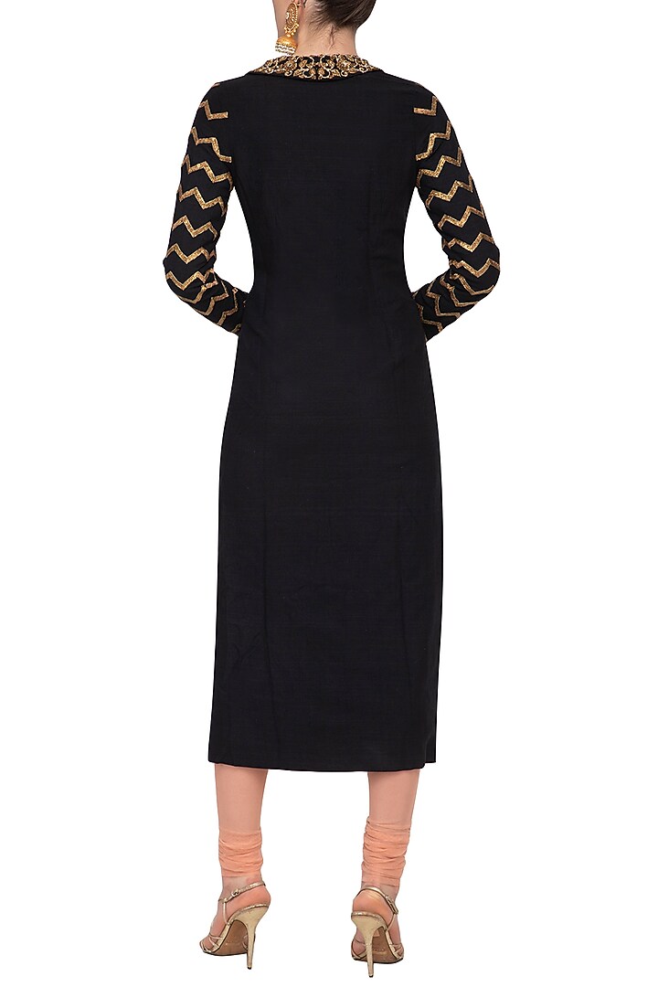 Black Embroidered Blazer Kurta With Nude Churidar Pants by Tisha Saksena at Pernia's Pop Up Shop