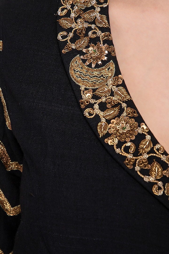 Black Embroidered Blazer Kurta With Nude Churidar Pants by Tisha Saksena at Pernia's Pop Up Shop