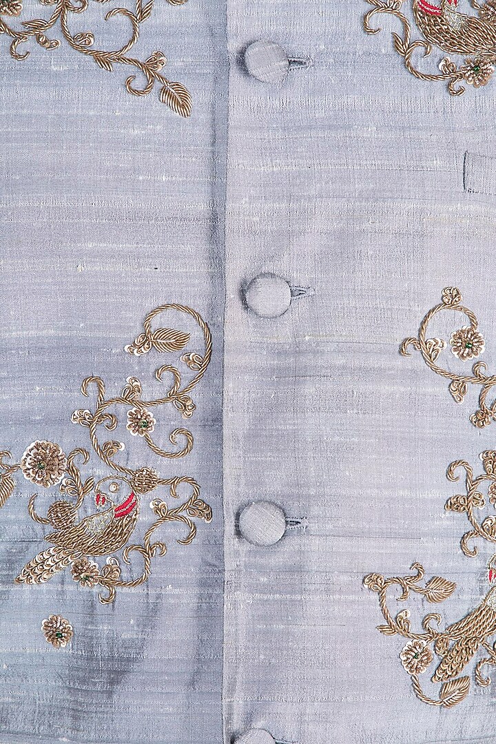 Grey Embroidered Nehru Jacket by Tisha Saksena Men at Pernia's Pop Up Shop