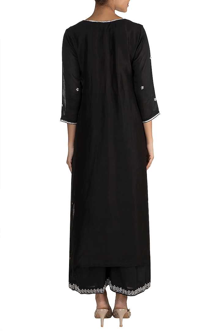 Black Embroidered Kurta Set by Tokree at Pernia's Pop Up Shop