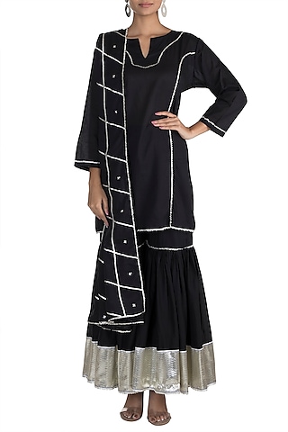 Black Gota Bordered Sharara Set by Tokree