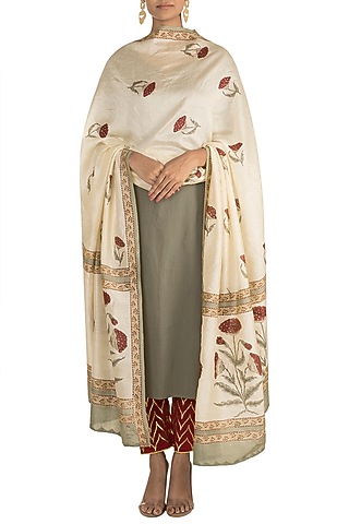 Grey Embellished Reversible Kurta Set by Tokree