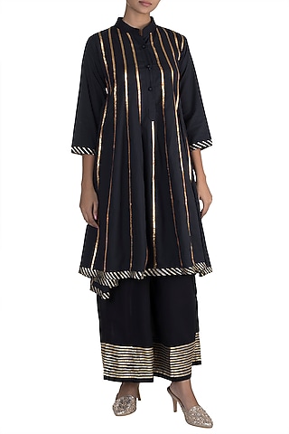 Black Embellished Kalidar Kurta With Pants by Tokree