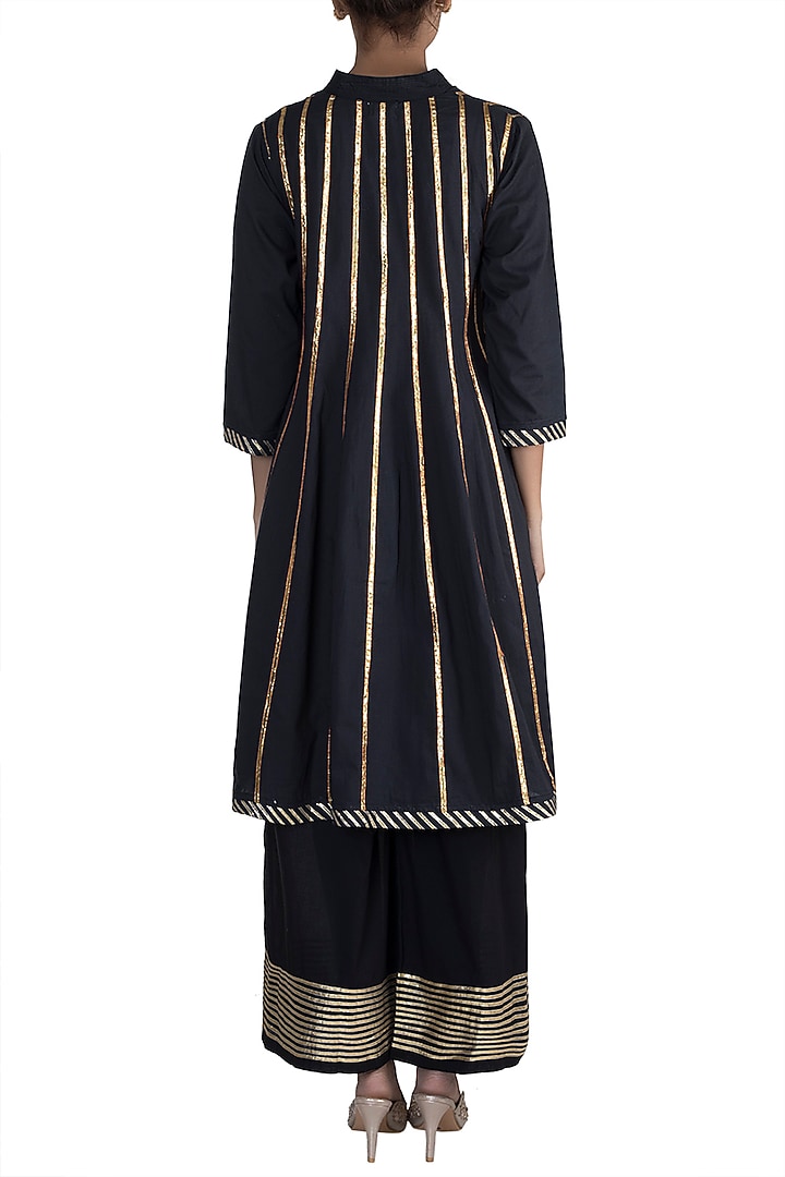 Black Embellished Kalidar Kurta With Pants by Tokree at Pernia's Pop Up Shop