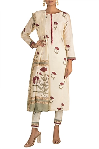 White Printed Kurta Set by Tokree
