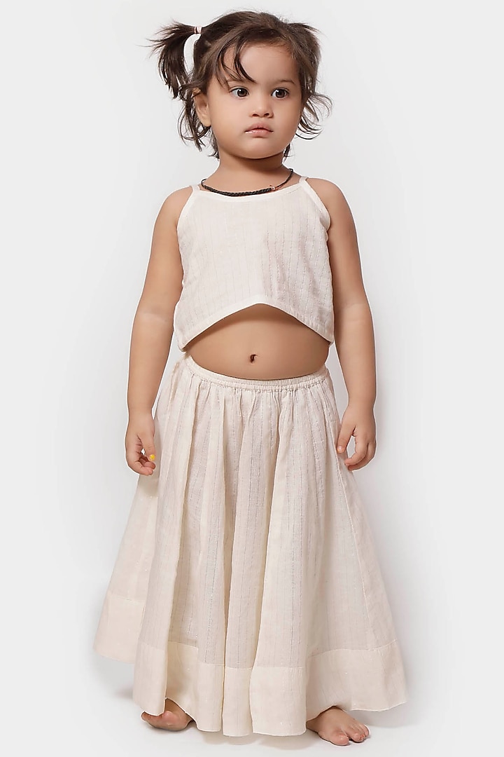 Off-White Malmal Kalidar Skirt Set For Girls by Tjori