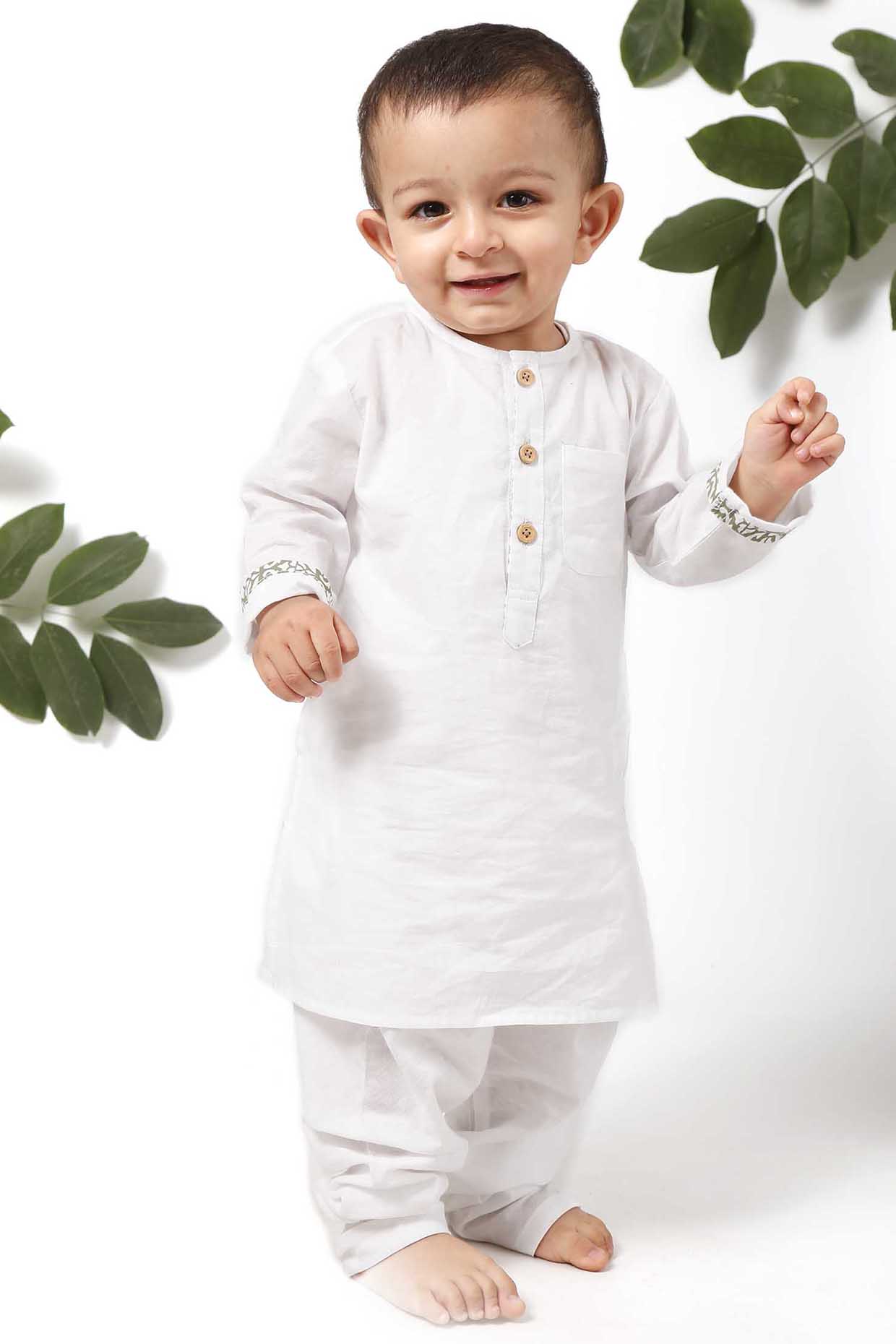 White Cotton Kurta Set For Boys by Tjori at Pernia's Pop Up Shop 2025