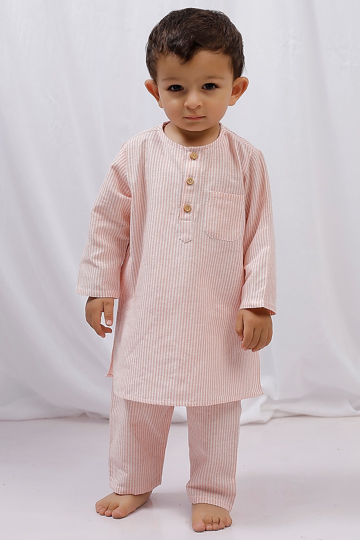 Orange Cotton Stripes Printed Kurta Set For Boys by Tjori at Pernia's Pop Up Shop