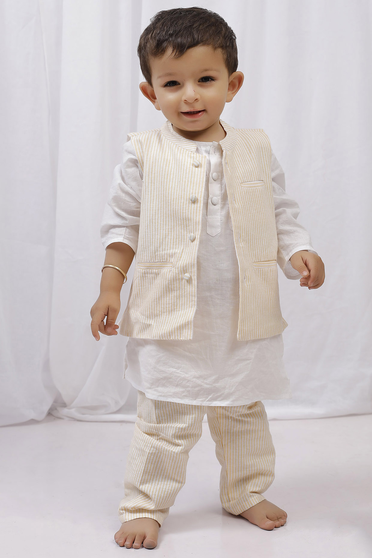 Buy White & Fawn Boys Kurta Pajama with Nehru jacket – Mumkins