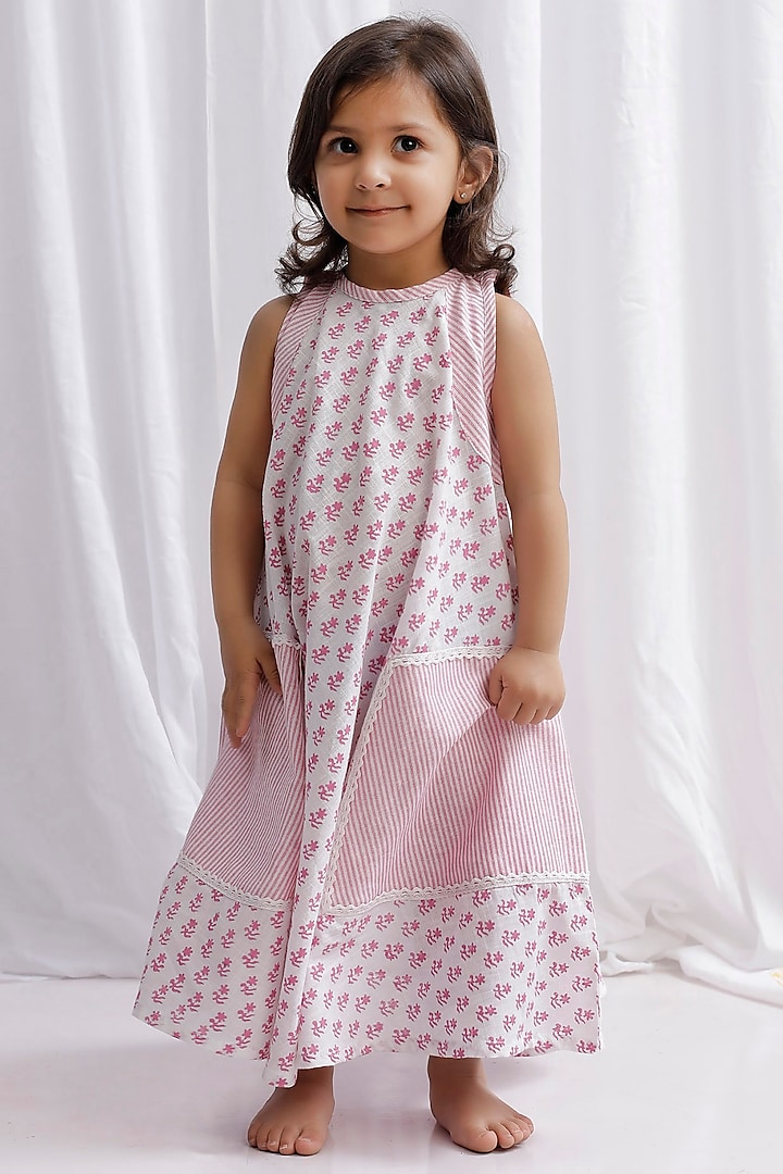 Pink Cotton Printed Dress For Girls by Tjori at Pernia's Pop Up Shop