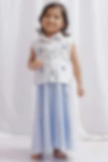 Blue Cotton Striped Printed Skirt Set For Girls by Tjori