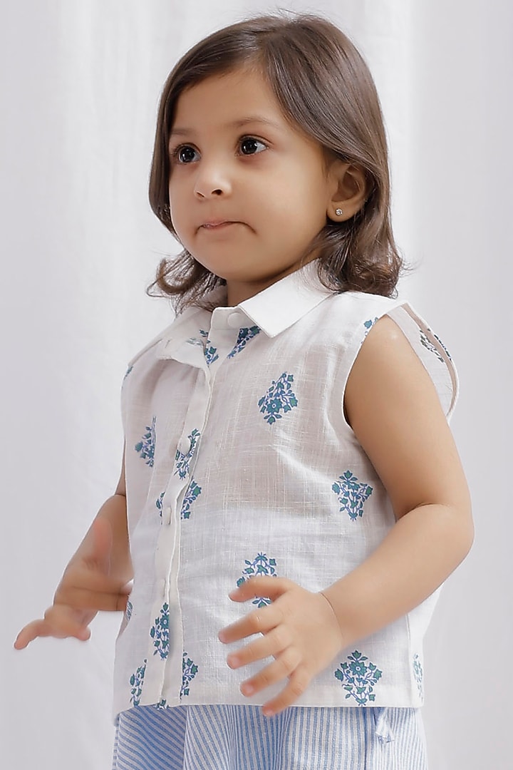 Blue Cotton Striped Printed Skirt Set For Girls by Tjori India pvt ltd at Pernia's Pop Up Shop