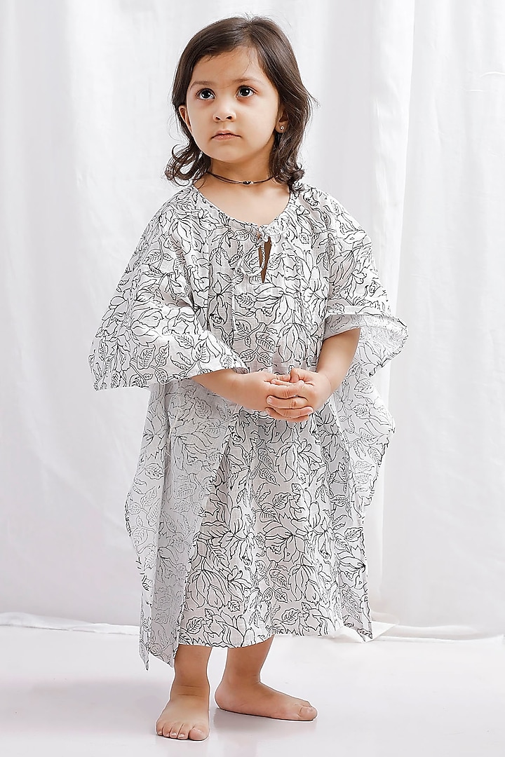 Black Soft Cotton Kaftan Dress For Girls Design by Tjori at