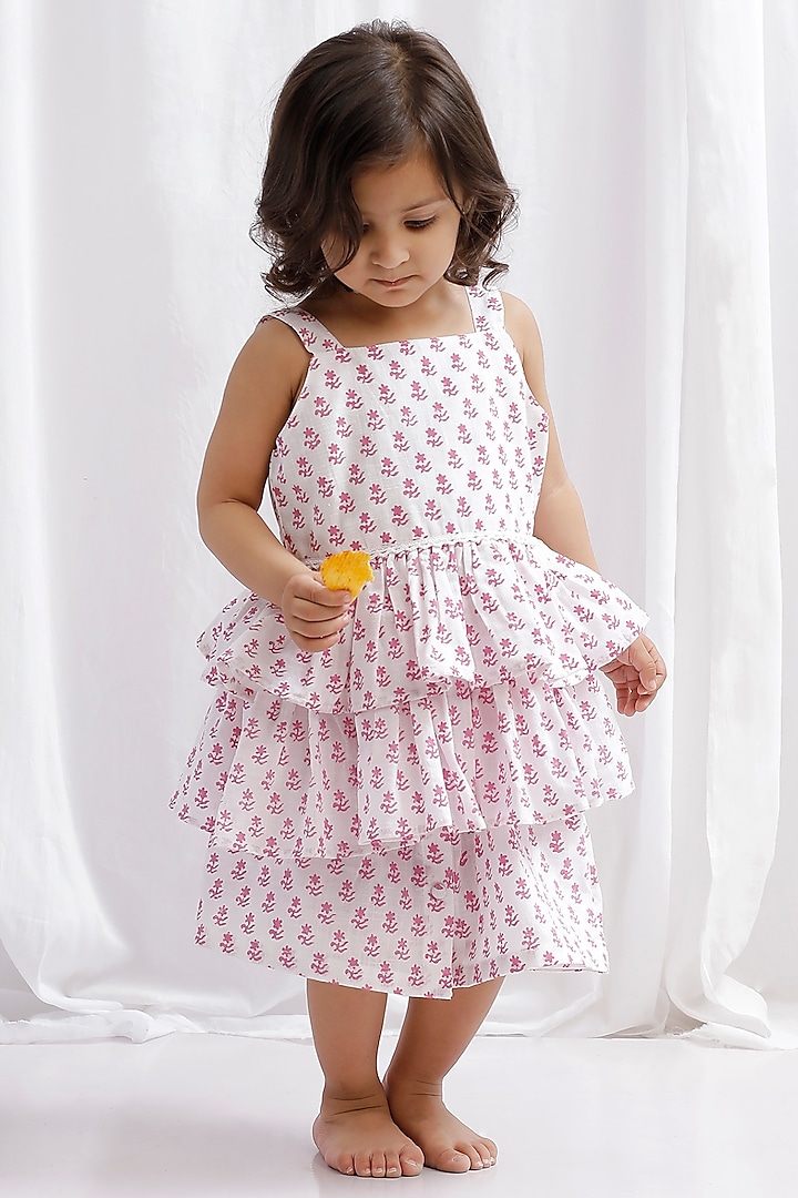 Pink Cotton Printed Dress For Girls by Tjori at Pernia's Pop Up Shop