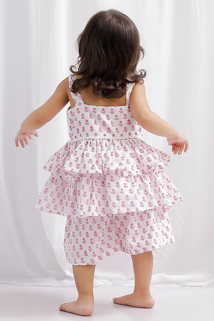 Pink Cotton Printed Dress For Girls by Tjori India pvt ltd at Pernia's Pop Up Shop