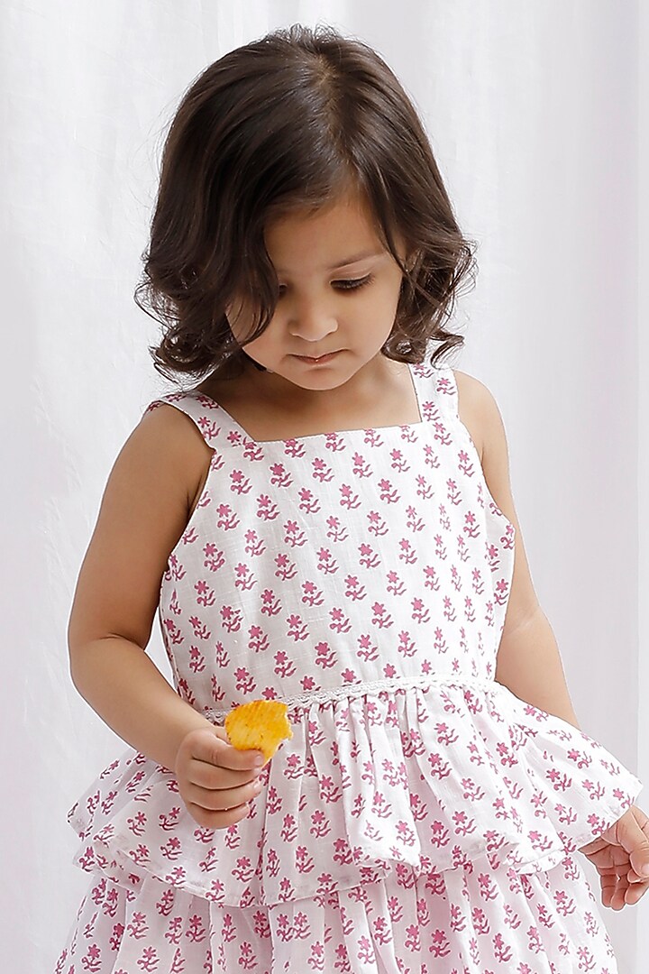 Pink Cotton Printed Dress For Girls by Tjori India pvt ltd at Pernia's Pop Up Shop