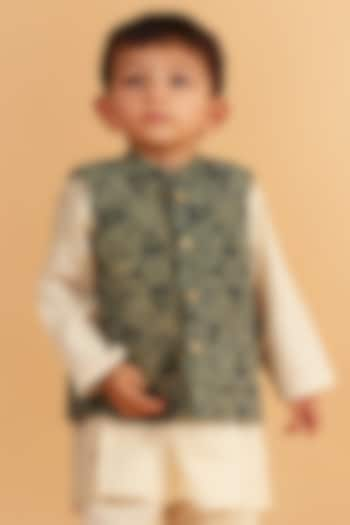 Indigo Cotton Printed Nehru Jacket For Boys by Tjori