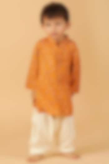 Orange Cotton Bandhani Printed Kurta Set For Boys by Tjori