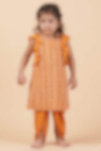 Orange Cotton Bandhani Printed Kurta Set For Girls by Tjori India pvt ltd at Pernia's Pop Up Shop