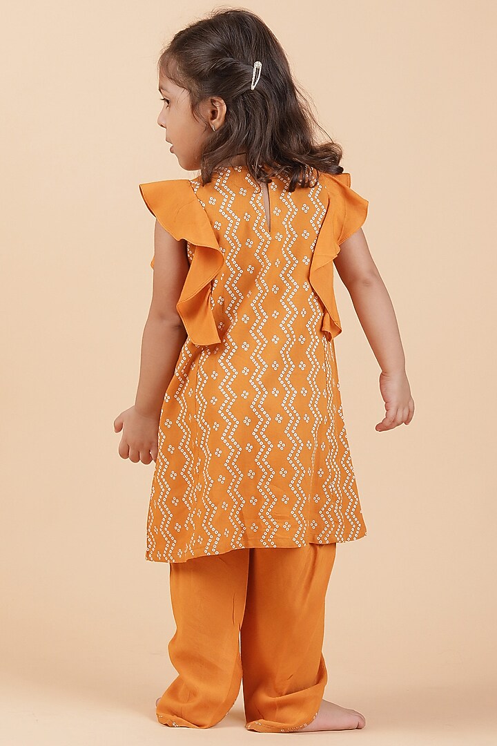 Orange Cotton Bandhani Printed Kurta Set For Girls by Tjori India pvt ltd at Pernia's Pop Up Shop