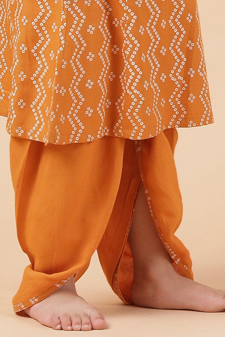 Orange Cotton Bandhani Printed Kurta Set For Girls by Tjori India pvt ltd at Pernia's Pop Up Shop