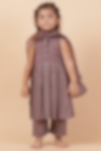 Brownish Grey Cotton Bandhani Printed Kurta Set For Girls by Tjori India pvt ltd at Pernia's Pop Up Shop