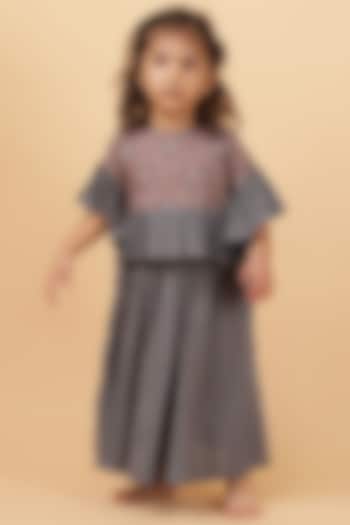 Dark Grey Cotton Bandhani Printed Kalidar Skirt Set For Girls by Tjori India pvt ltd at Pernia's Pop Up Shop