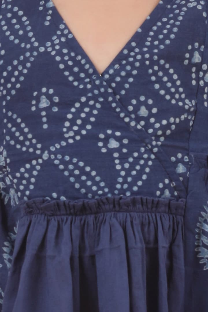 Indigo Blue Premium Cotton Printed Flared Kurta For Girls by Tjori India pvt ltd at Pernia's Pop Up Shop