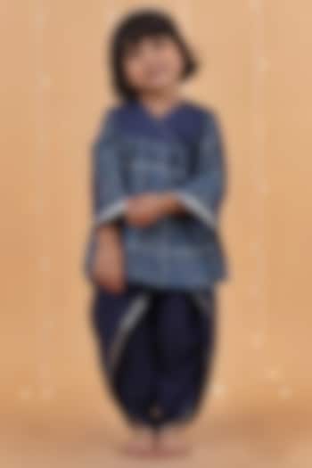 Indigo Blue Cotton Slub Dhoti Set For Girls by Tjori India pvt ltd at Pernia's Pop Up Shop