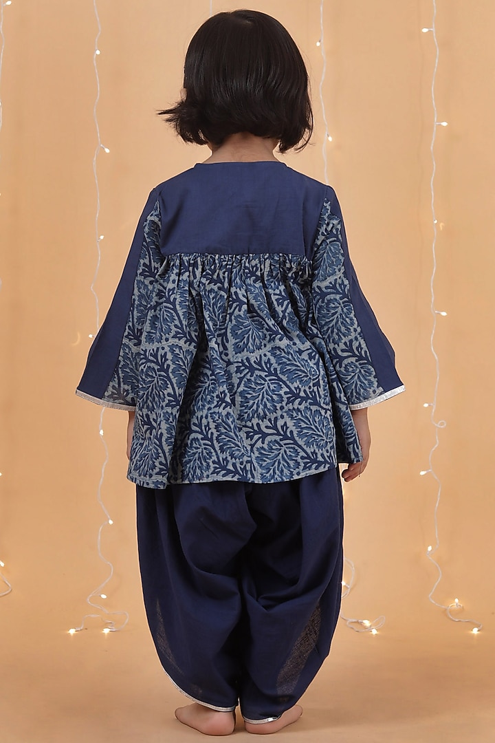 Indigo Blue Cotton Slub Dhoti Set For Girls by Tjori India pvt ltd at Pernia's Pop Up Shop