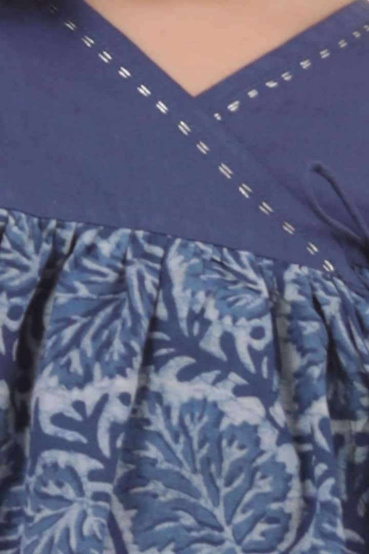 Indigo Blue Cotton Slub Dhoti Set For Girls by Tjori India pvt ltd at Pernia's Pop Up Shop