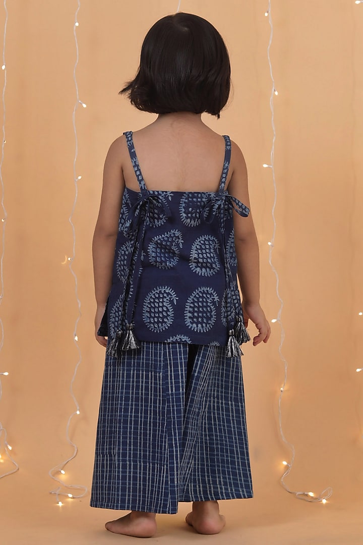 Indigo Blue Premium Cotton Printed Straight Kurta Set For Girls by Tjori India pvt ltd at Pernia's Pop Up Shop