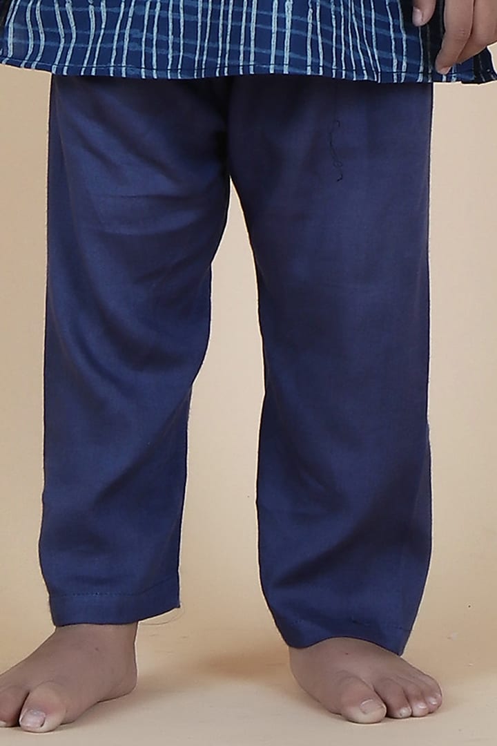 Indigo Blue Cotton Slub Printed Nehru Jacket Set For Boys by Tjori India pvt ltd at Pernia's Pop Up Shop