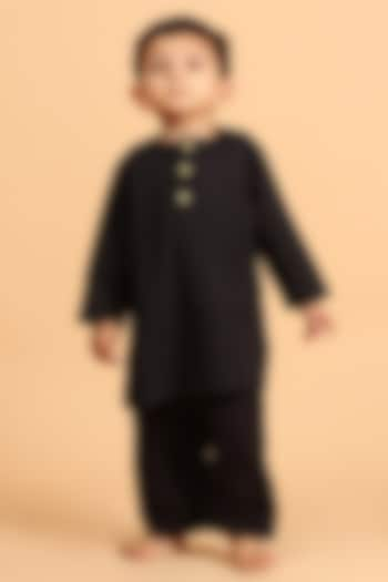 Black Cotton Kurta Set For Boys by Tjori