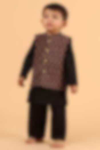 Black Cotton Printed Nehru Jacket With Kurta Set For Boys by Tjori India pvt ltd at Pernia's Pop Up Shop