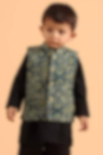 Indigo Cotton Printed Nehru Jacket For Boys by Tjori