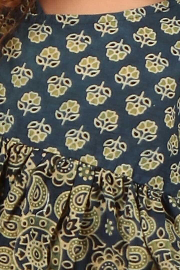 Indigo Cotton Printed Kurta Set For Girls by Tjori India pvt ltd at Pernia's Pop Up Shop