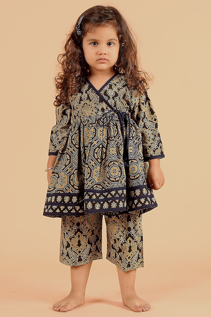 Multi-Colored Cotton Printed Kurta Set For Girls by Tjori India pvt ltd at Pernia's Pop Up Shop