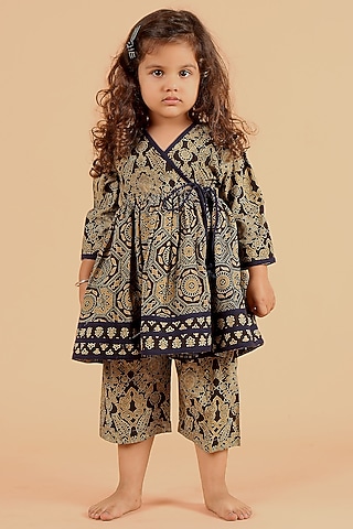 Multi-Colored Cotton Printed Kurta Set For Girls by Tjori India pvt ltd