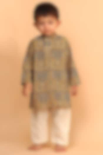 Khaki Cotton Printed Kurta Set For Boys by Tjori