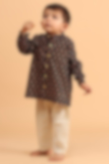 Black Cotton Printed Kurta Set For Boys by Tjori