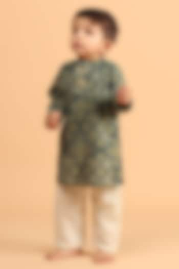 Indigo Cotton Printed Kurta Set For Boys by Tjori